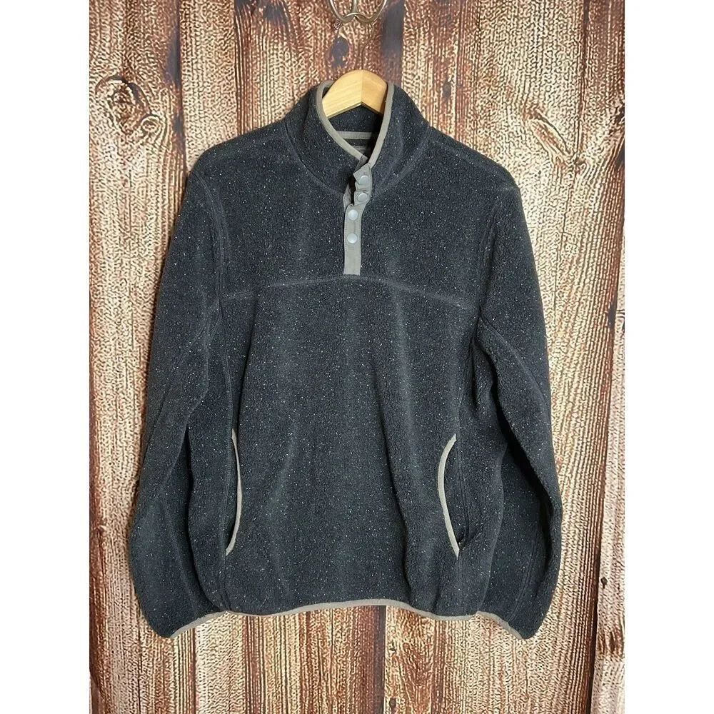 Men's Medium J. Crew Nordic Polartec 1/4 Zip Fleece Pullover Black Grey